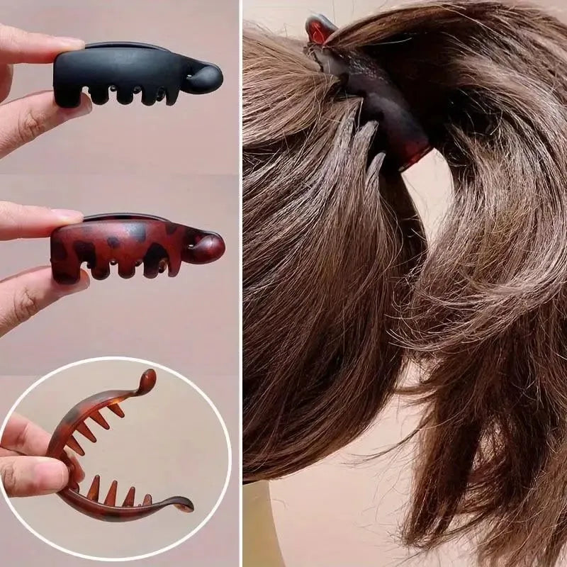 ClipLuxe™ Vintage Banana Hair Clips – Non-Slip Leopard & Matte Set (Pack of 4)