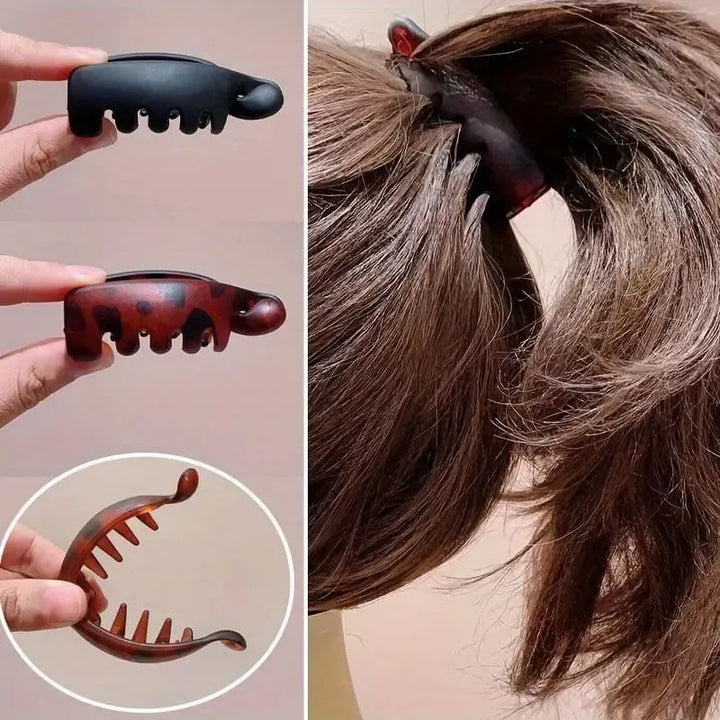ClipLuxe™ Vintage Banana Hair Clips – Non-Slip Leopard & Matte Set (Pack of 4)