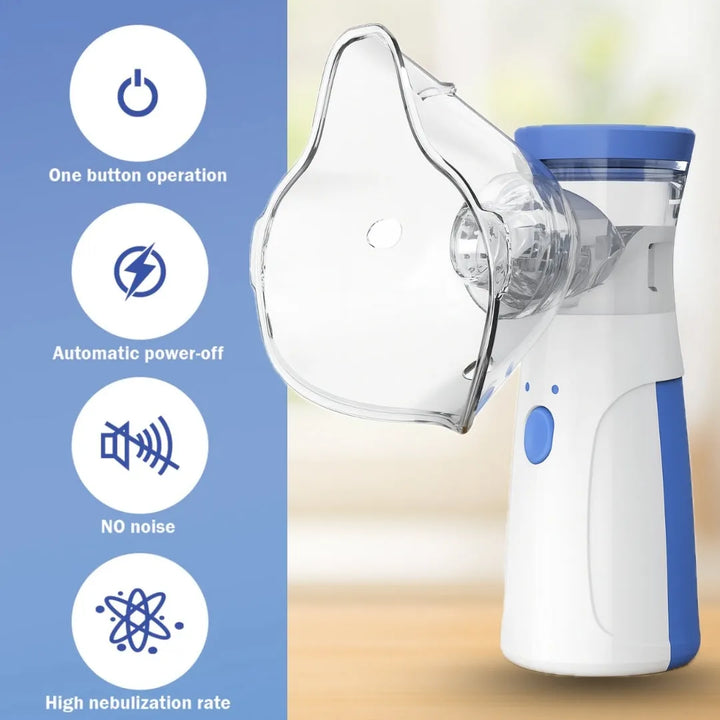 BreatheEase™ Portable Mesh Nebulizer – Silent & Compact | For Adults, Kids & Elderly | Instant Relief from Asthma, Cough & Sinus | USB + Battery Powered
