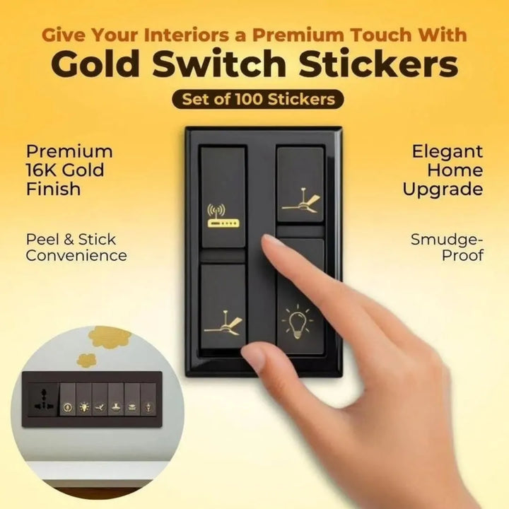 Royal Gold Switch Board Stickers – Premium 3D Vinyl Decals for Home & Office | No Residue, Peel & Stick