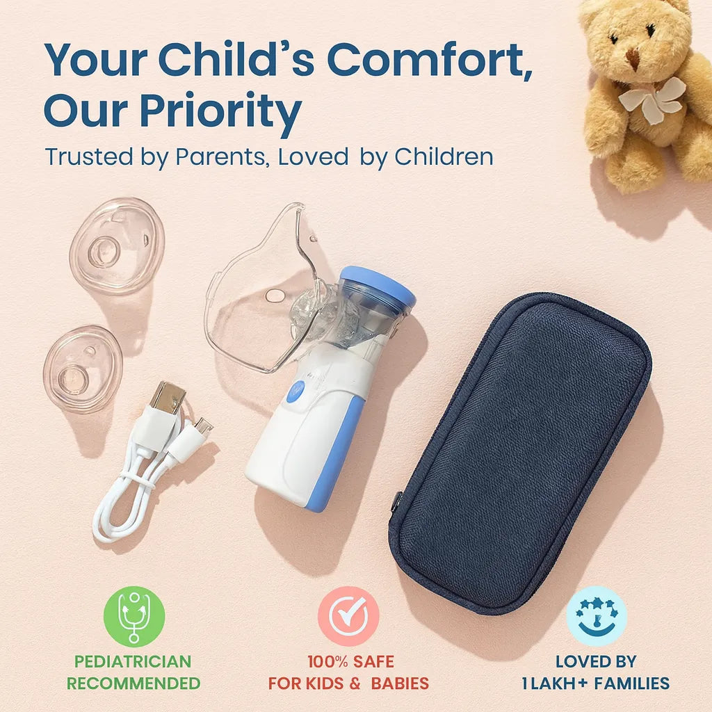 BreatheEase™ Portable Mesh Nebulizer – Silent & Compact | For Adults, Kids & Elderly | Instant Relief from Asthma, Cough & Sinus | USB + Battery Powered