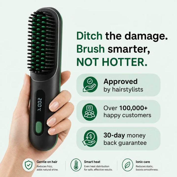 Cordless Hair Straightener Brush – Salon-Smooth Hair in 5 Minutes | Portable & Rechargeable