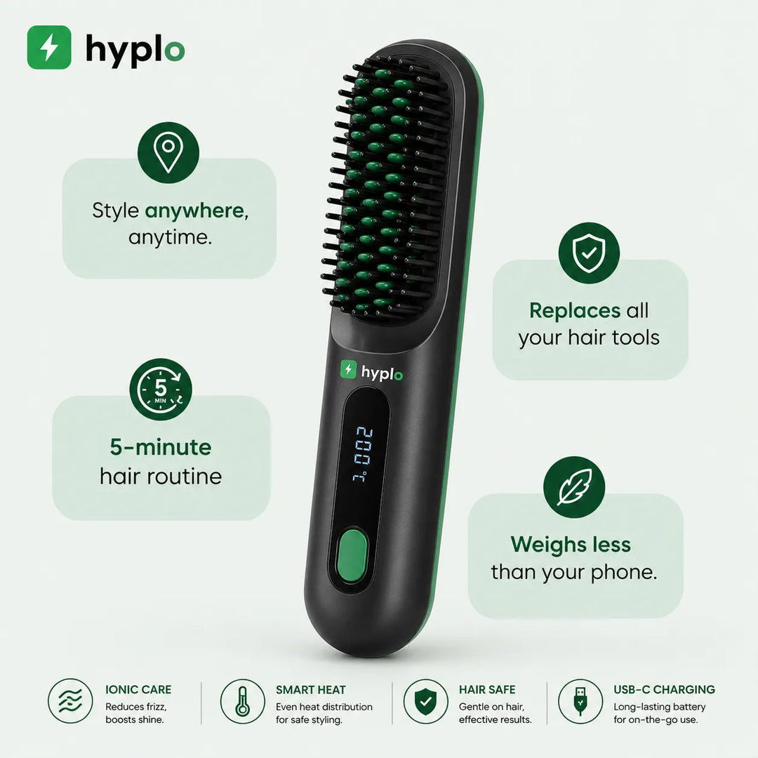 Cordless Hair Straightener Brush – Salon-Smooth Hair in 5 Minutes | Portable & Rechargeable