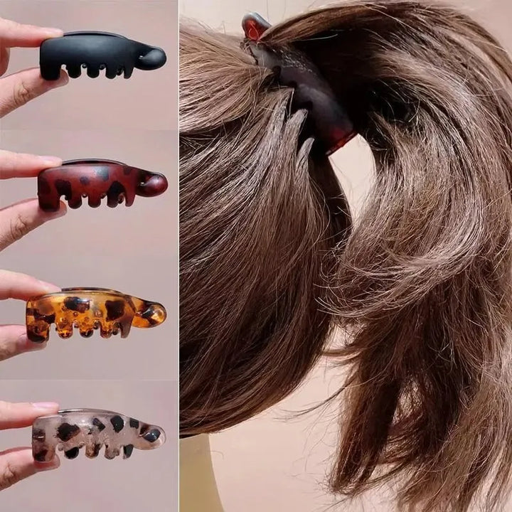 ClipLuxe™ Vintage Banana Hair Clips – Non-Slip Leopard & Matte Set (Pack of 4)